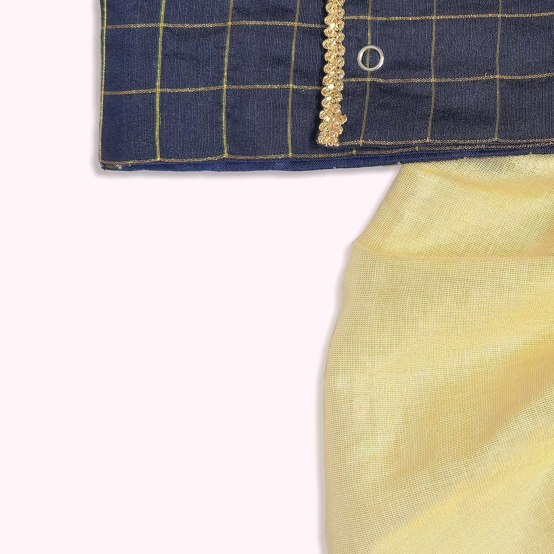 Rithvik - Navy Blue Checks Jabla Set Minipattu