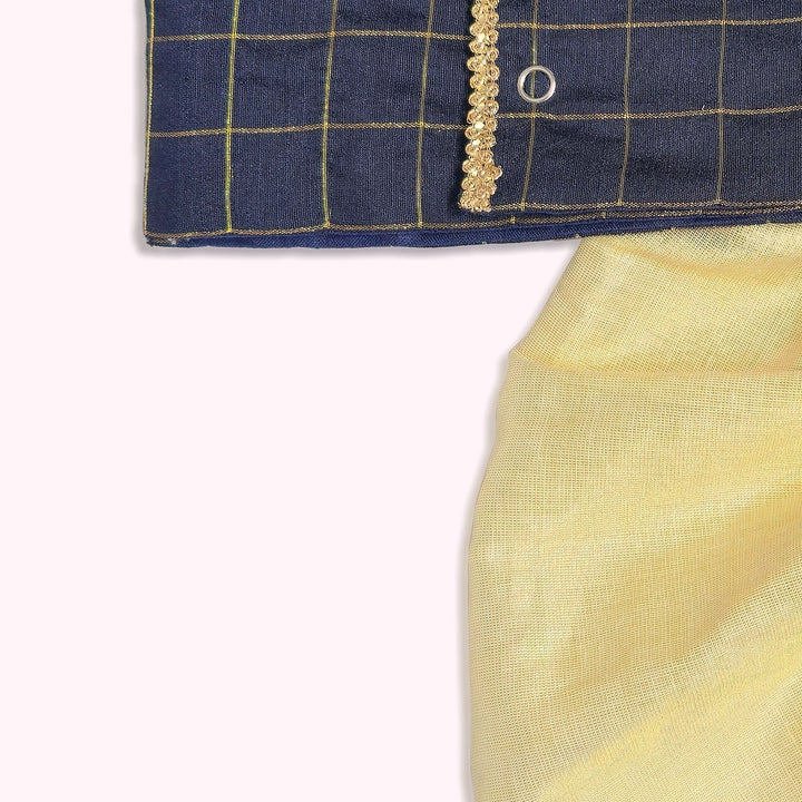 Rithvik - Navy Blue Checks Jabla Set Minipattu