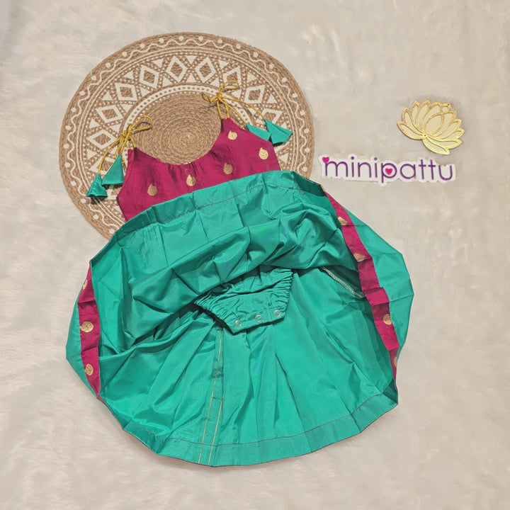 Vinusha - Burgundy Teal Green Frock-Cum-Romper Minipattu