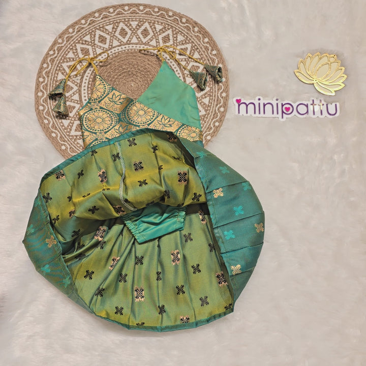 Vinusha - Teal Green Frock-Cum-Romper Minipattu