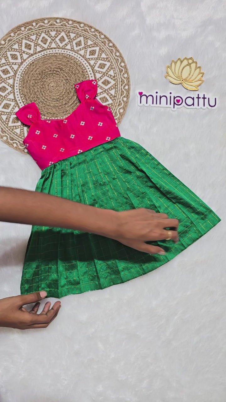 Ajanya - Pink Green Frock-Cum-Romper Minipattu