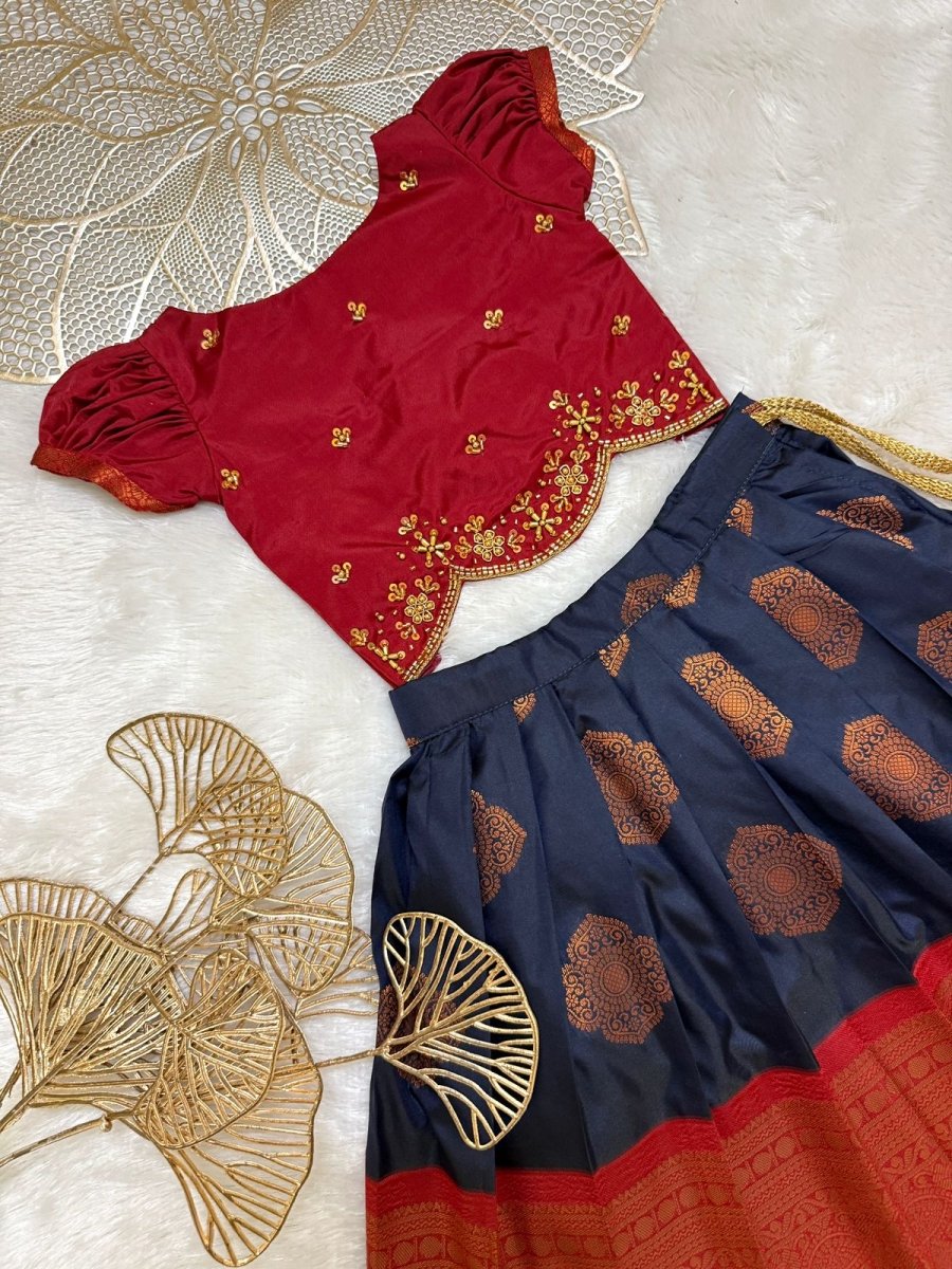 Radhi - Maroon Navy Designer Minipattu