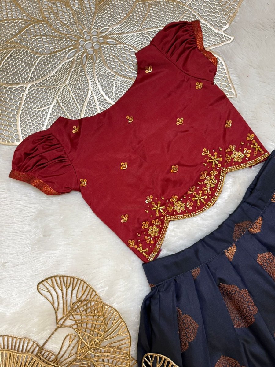 Radhi - Maroon Navy Designer Minipattu