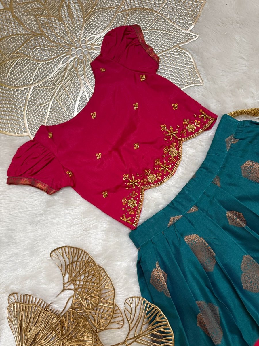 Radhi - Pink Teal Blue Designer Minipattu