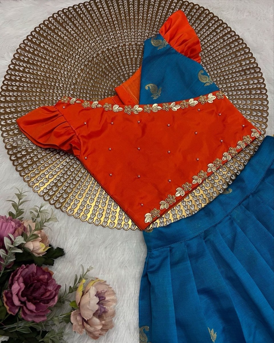 Rangoli - Teal Blue Orange Designer Minipattu