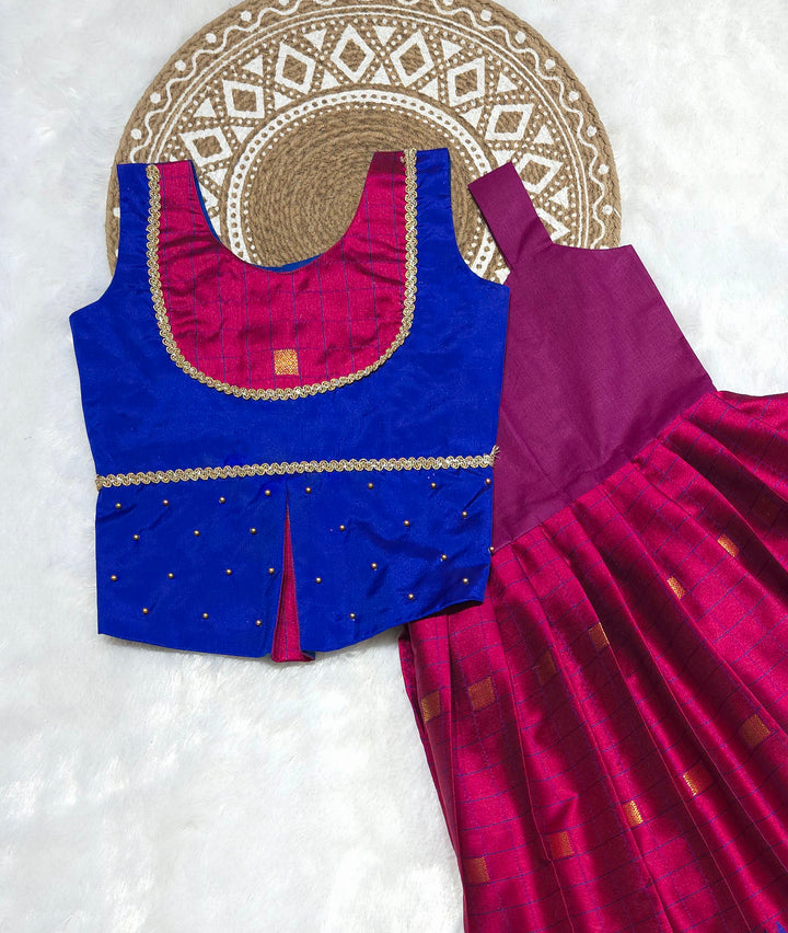 Madhavi - Blue Magenta Pattu Pavadai Minipattu