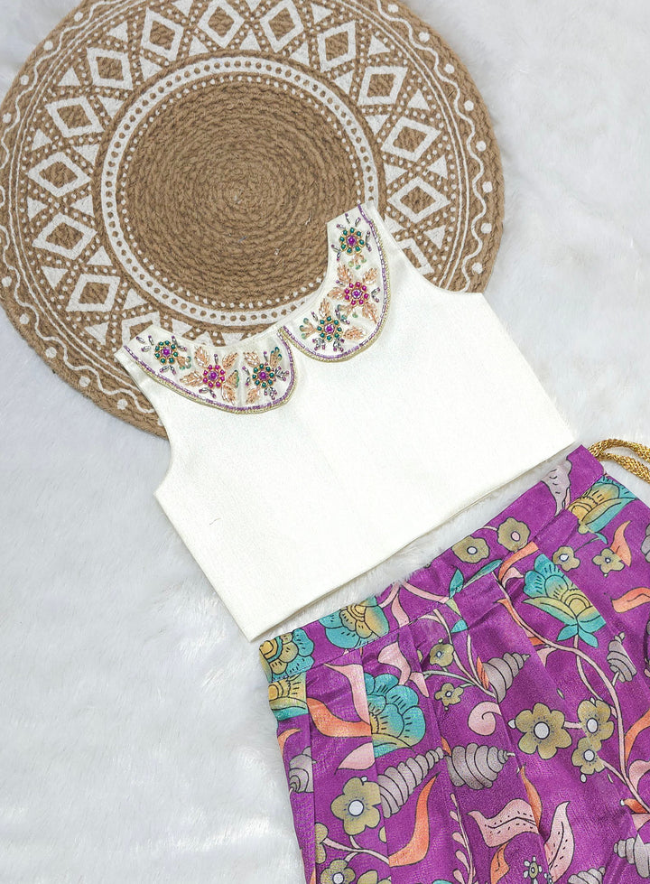 Harini - Half White Magenta Designer Minipattu