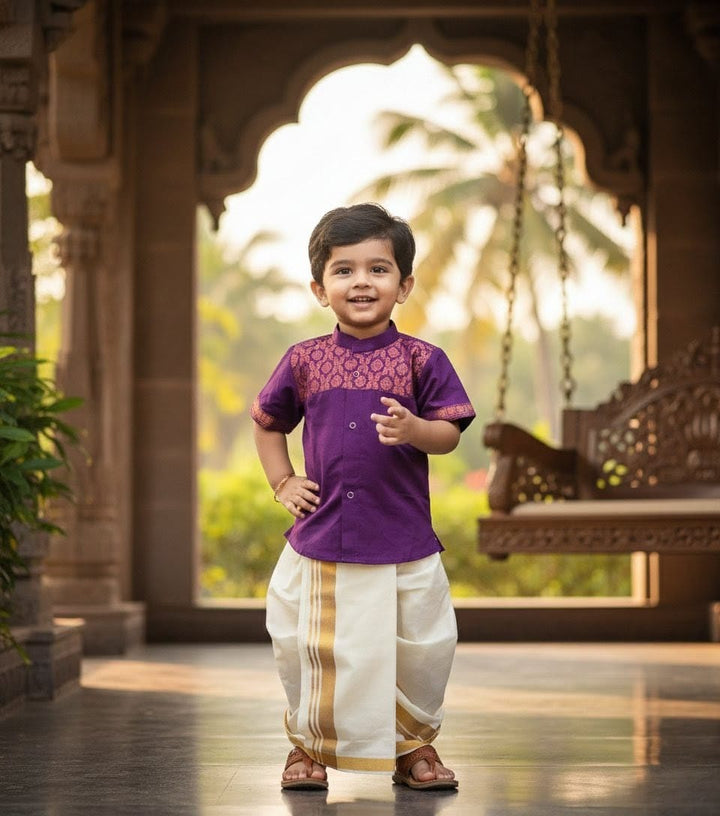 Shyam - Violet Shirt & Dhothi Set