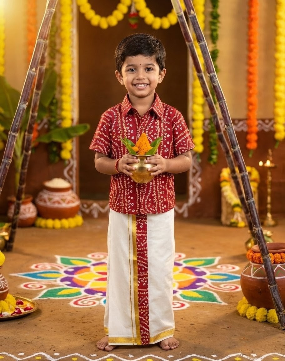 Dhruv - Maroon Bandhini Shirt & Dhothi Set