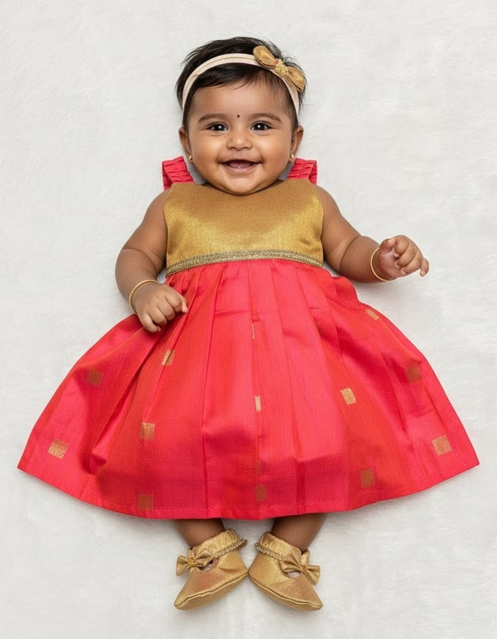 Yamini - Gold Pink Frock Minipattu
