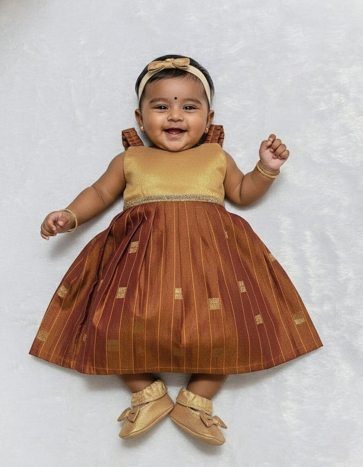 Yamini - Gold Brown Frock Minipattu