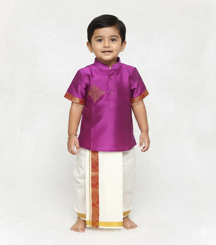 Rudhra - Magenta Shirt & Dhothi Set
