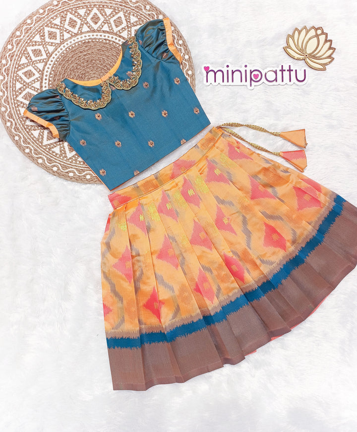 Kural - Teal Blue Peach Orange Designer Minipattu