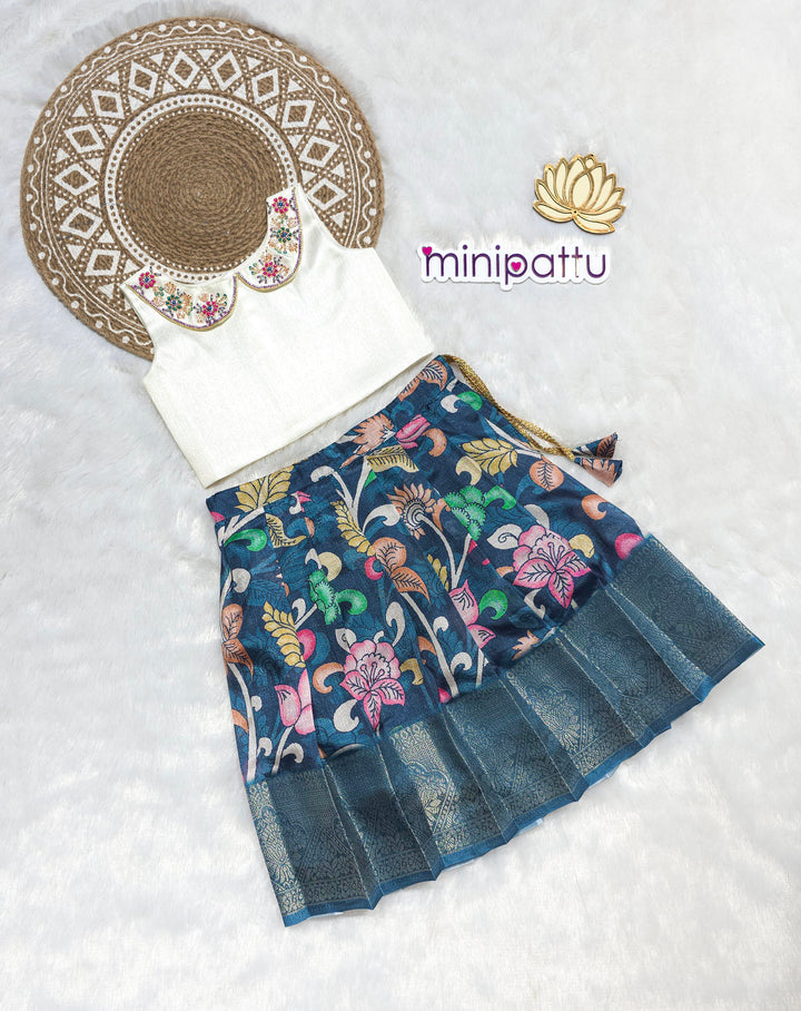 Harini - Half White Teal Designer Minipattu