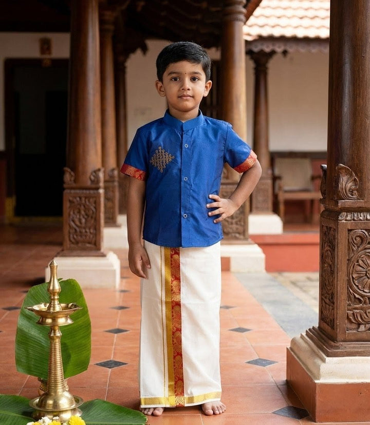 Rudhra - Blue Shirt & Dhothi Set