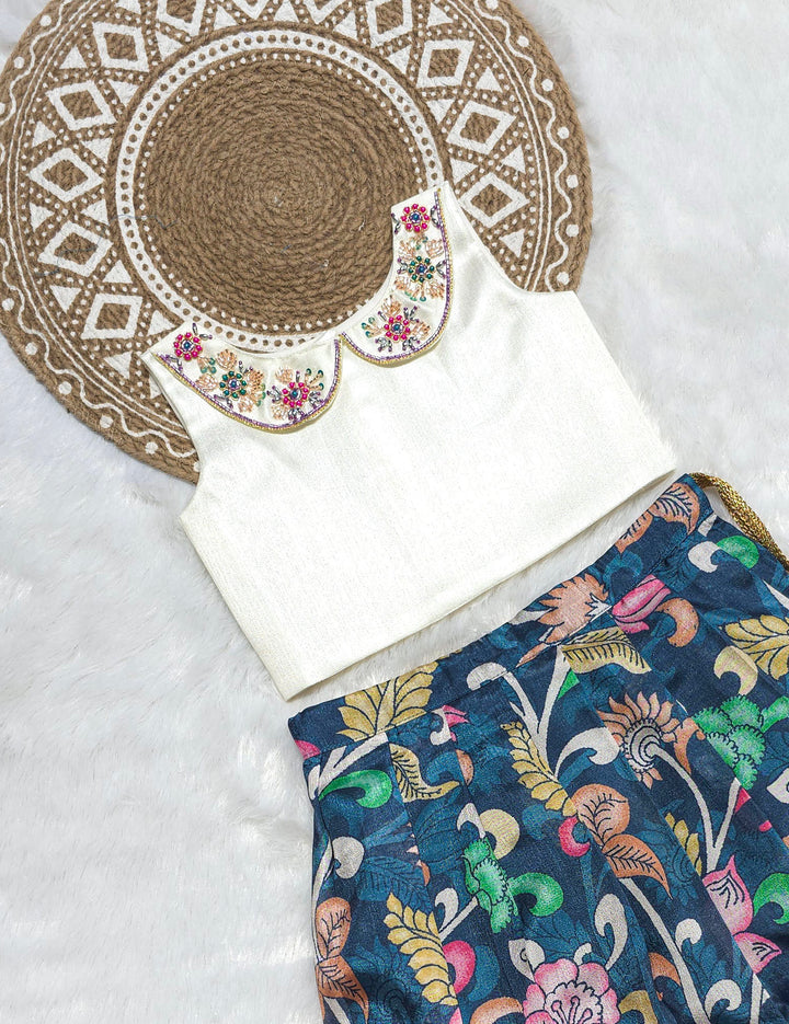 Harini - Half White Teal Designer Minipattu