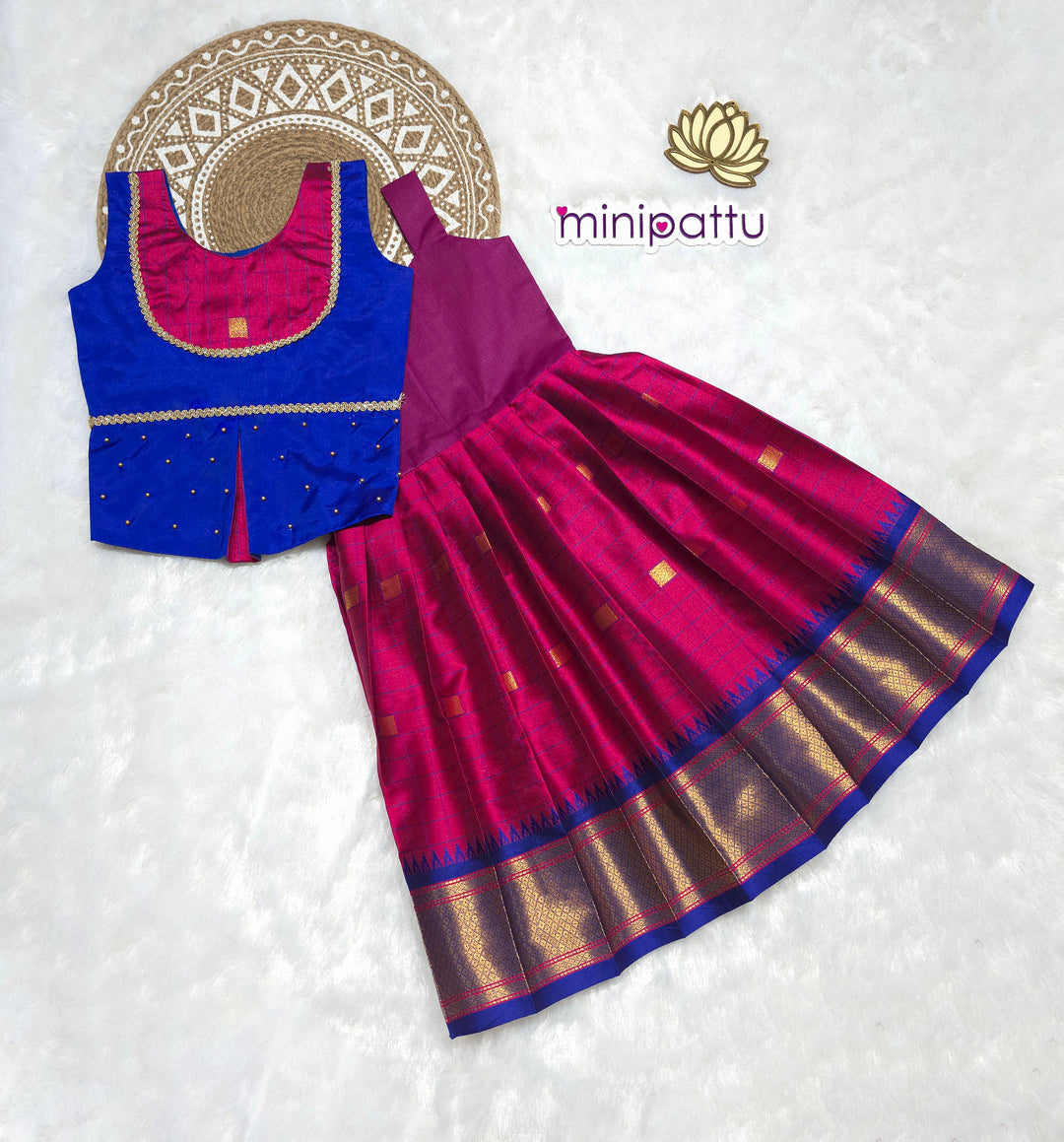 Madhavi - Blue Magenta Pattu Pavadai Minipattu