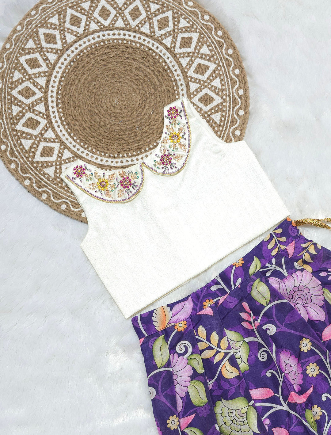 Harini - Half White Violet Designer Minipattu