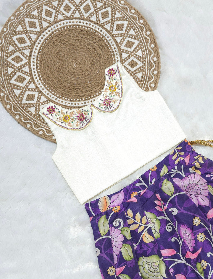 Harini - Half White Violet Designer Minipattu