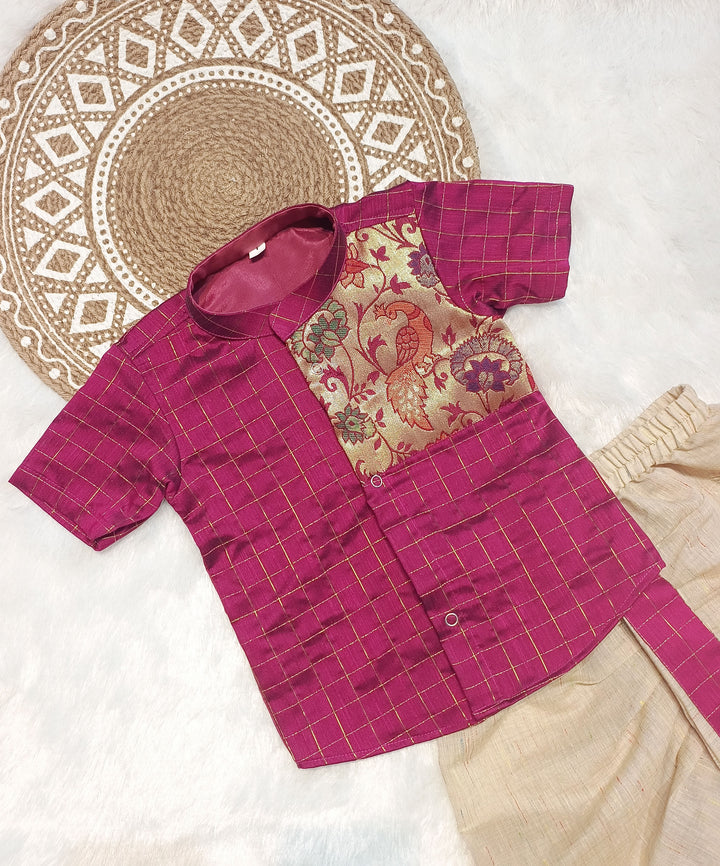Paithani Magenta Checks kurta & Dhothi Set