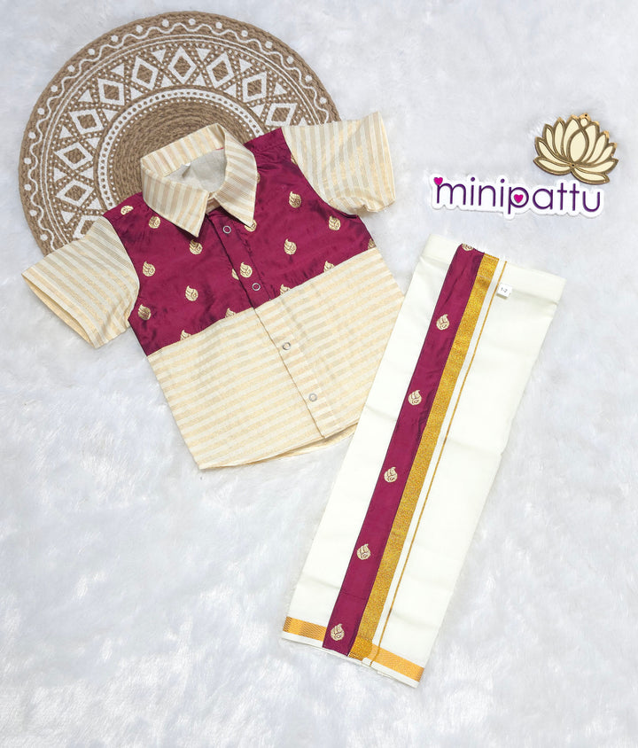 Abimanu - Burgundy Shirt & Vesti Set