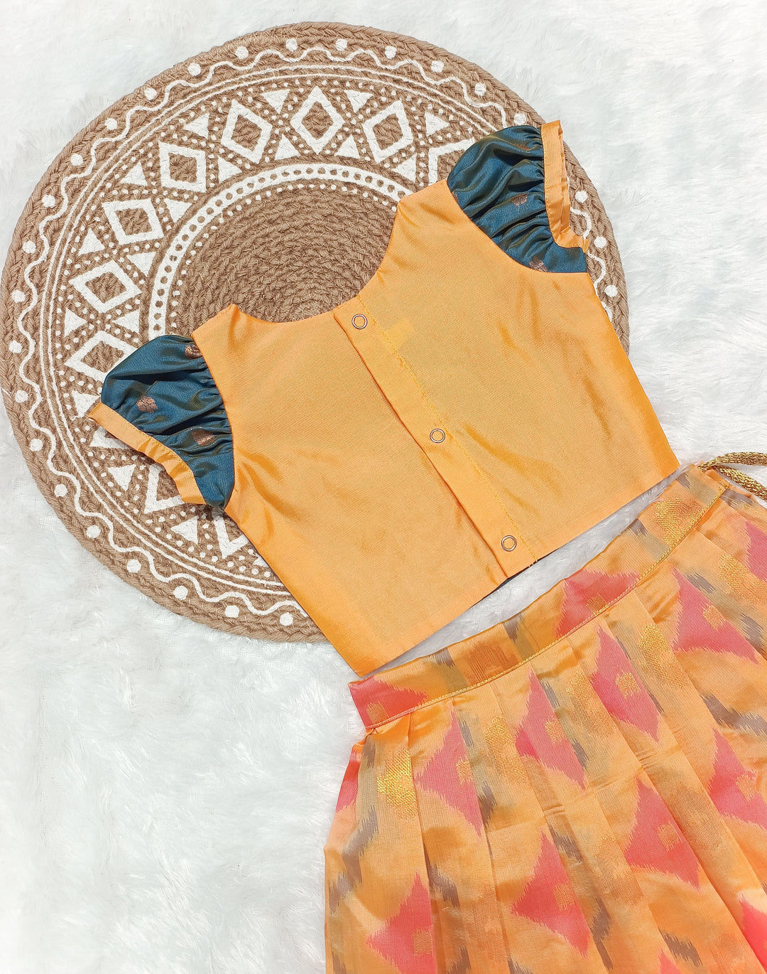 Kural - Teal Blue Peach Orange Designer Minipattu