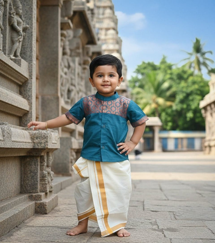 Shyam - Teal Shirt & Dhothi Set