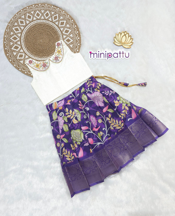 Harini - Half White Violet Designer Minipattu