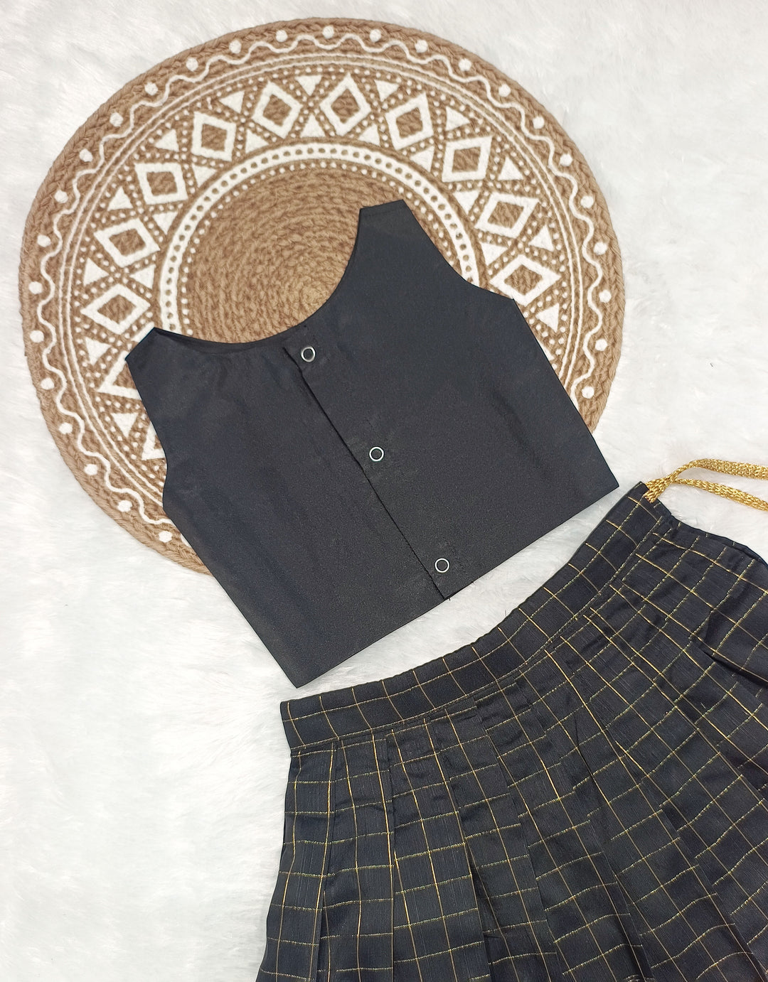 Kajal - Black Checks Designer Minipattu