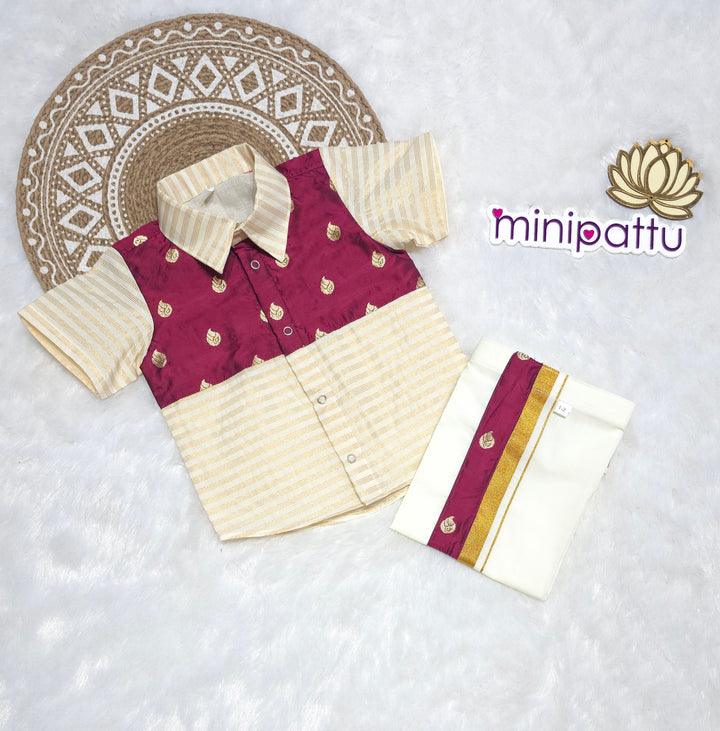 Abimanu - Burgundy Shirt & Vesti Set