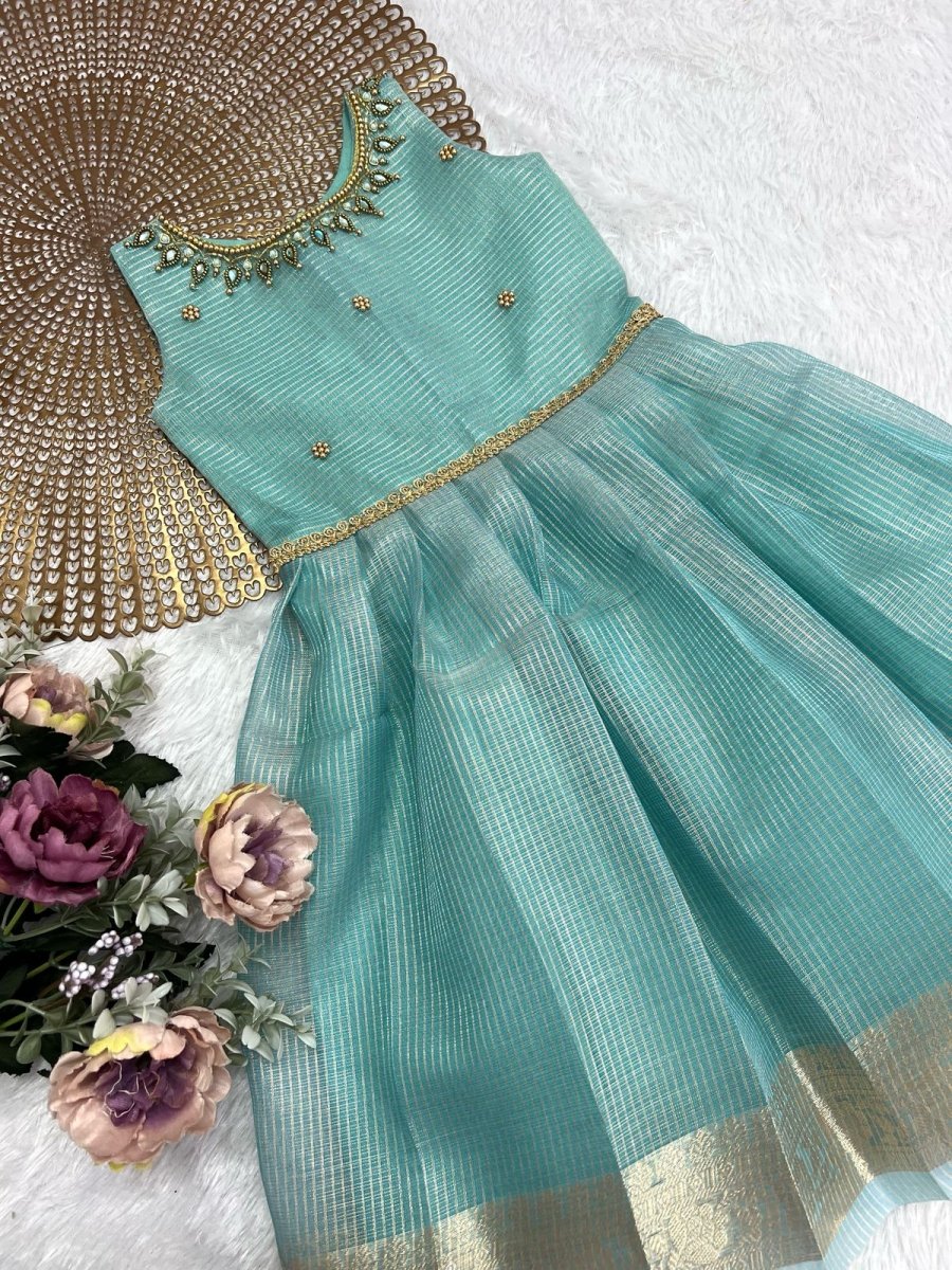 Tharini- Blue Tissue Silk Frock
