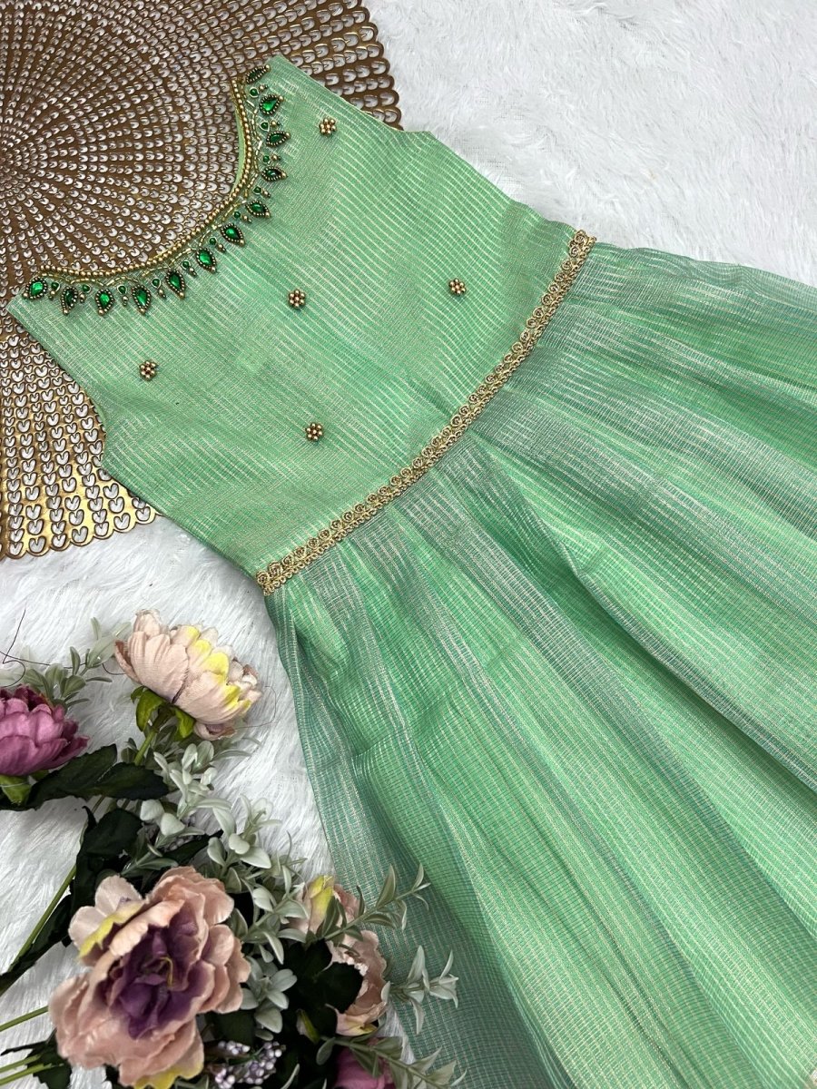 Tharini- Green Tissue Silk Frock