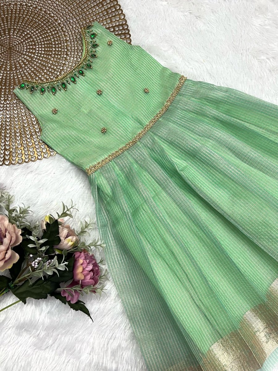 Tharini- Green Tissue Silk Frock