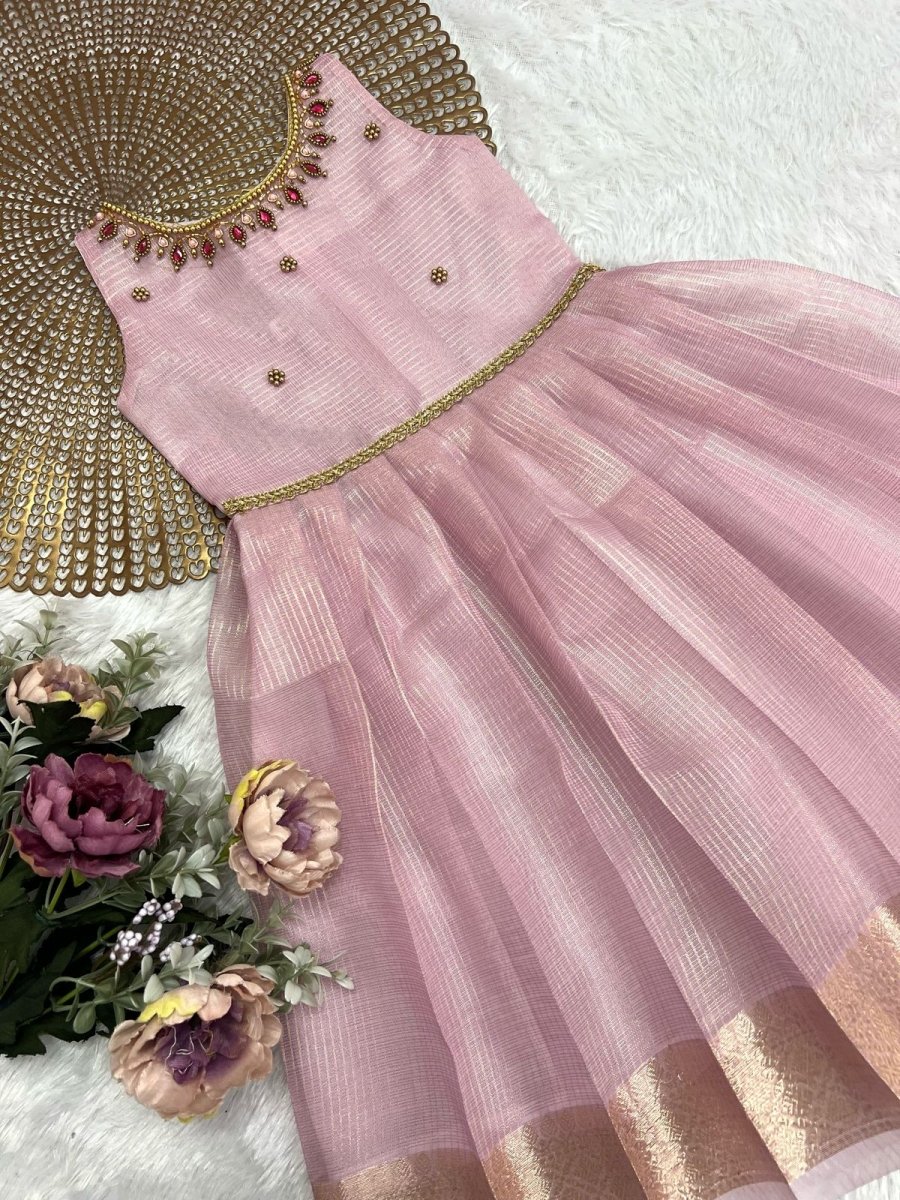 Tharini- Pink Tissue Silk Frock
