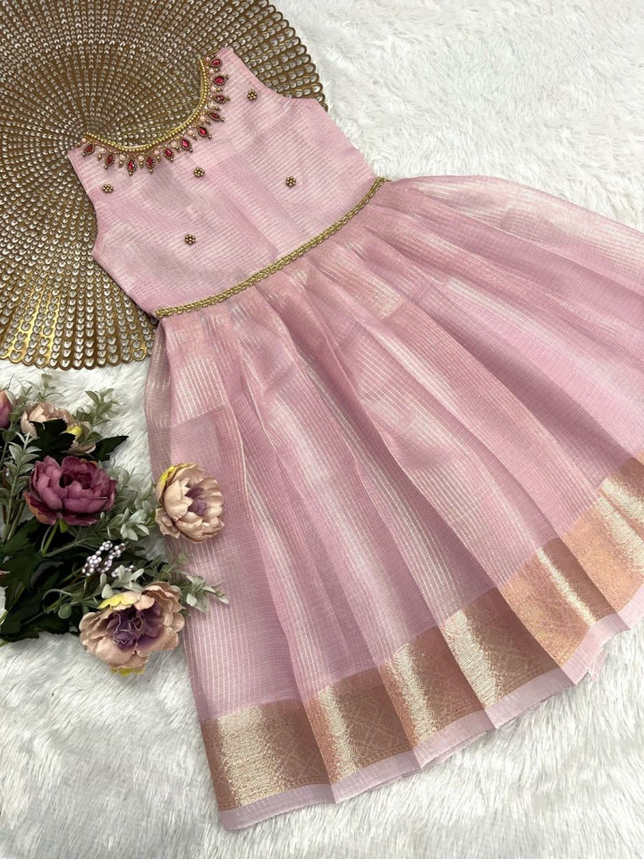 Tharini- Pink Tissue Silk Frock