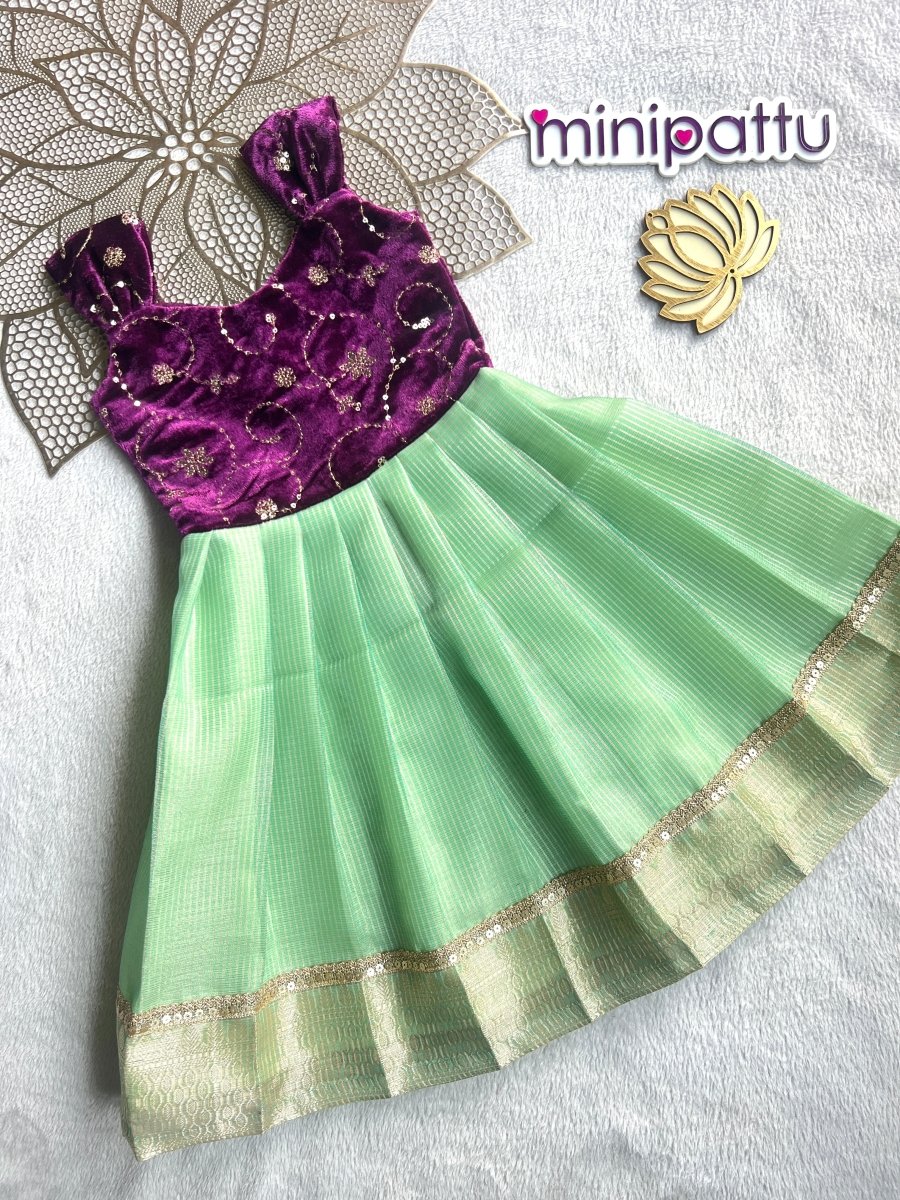 Vairah - Velvet Green Tissue Frock Minipattu