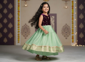Vairah - Velvet Green Tissue Frock Minipattu