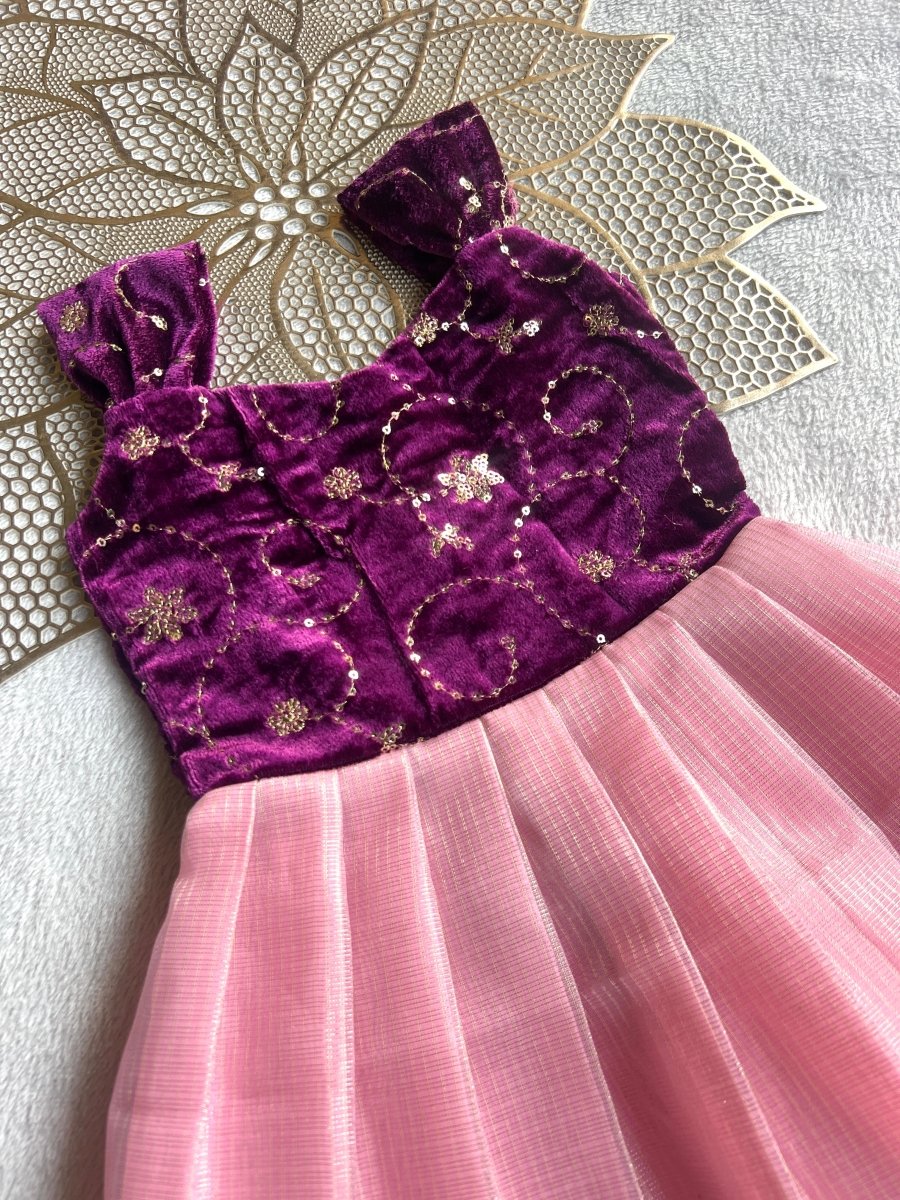 Vairah - Velvet Pink Tissue Frock Minipattu