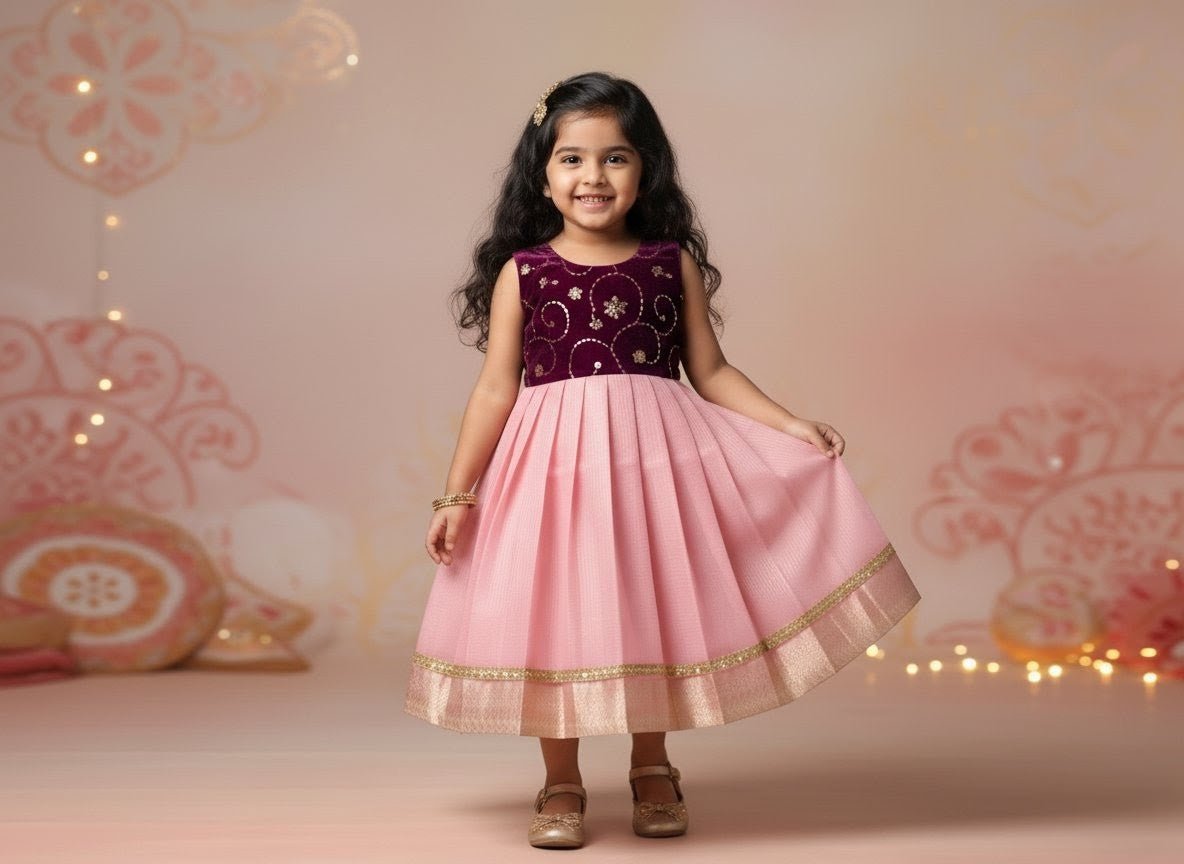 Vairah - Velvet Pink Tissue Frock Minipattu