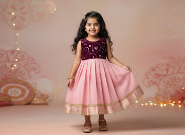 Vairah - Velvet Pink Tissue Frock Minipattu