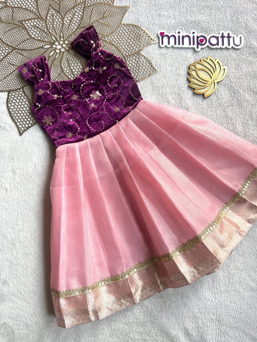 Vairah - Velvet Pink Tissue Frock Minipattu