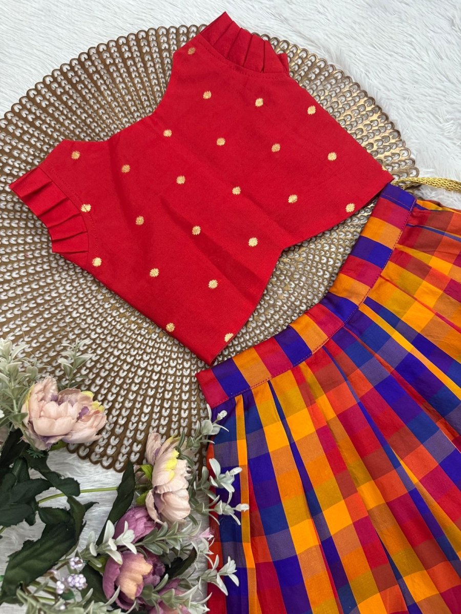 Vedika Red Checks Silk Minipattu