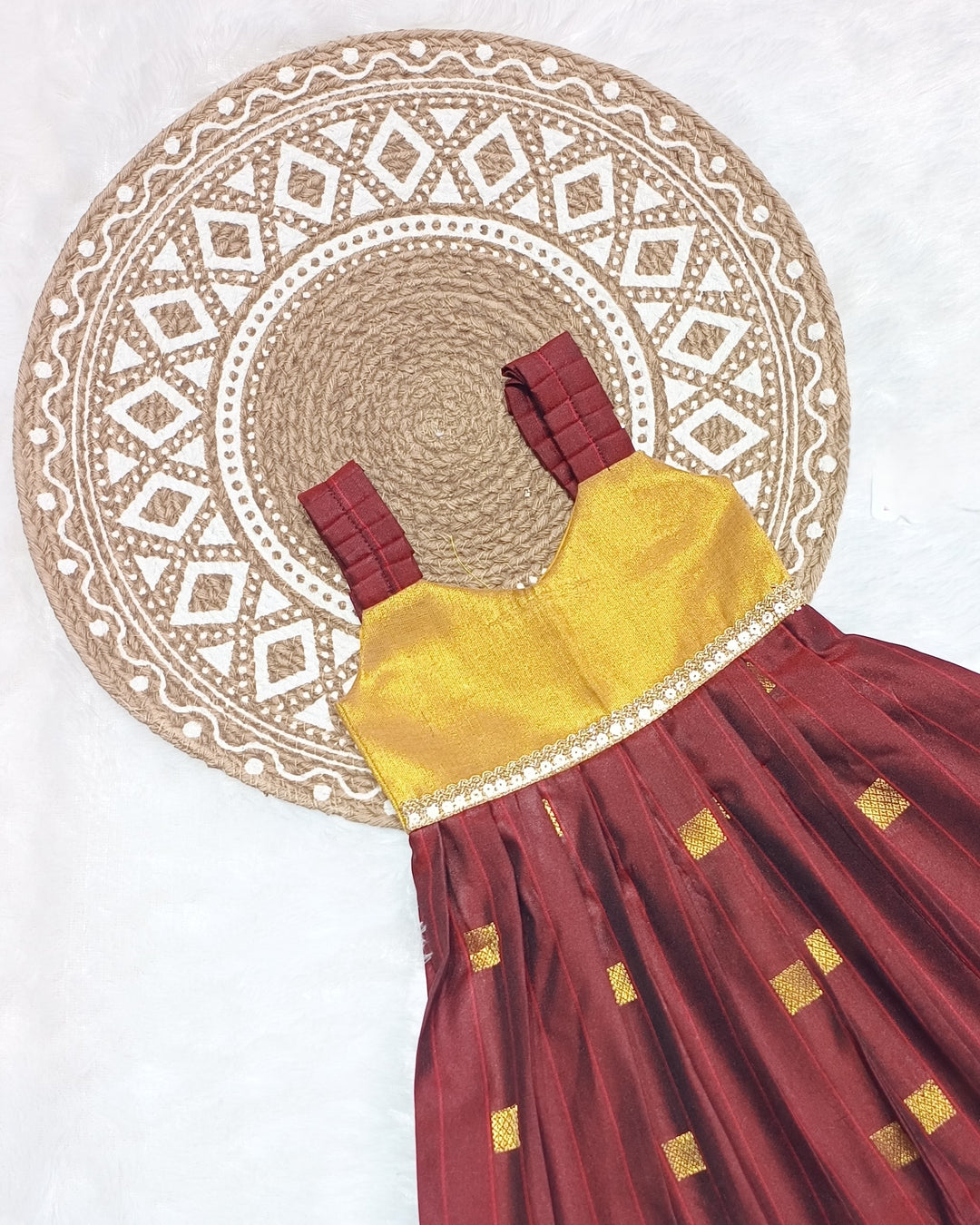 Yamini - Gold Burgundy Frock Minipattu