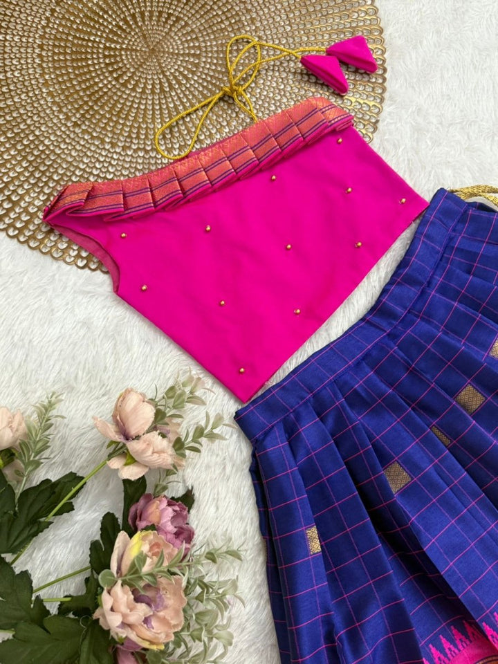 Yamuna - Pink Navy Blue Minipattu