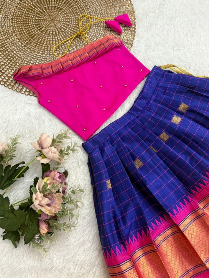 Yamuna - Pink Navy Blue Minipattu