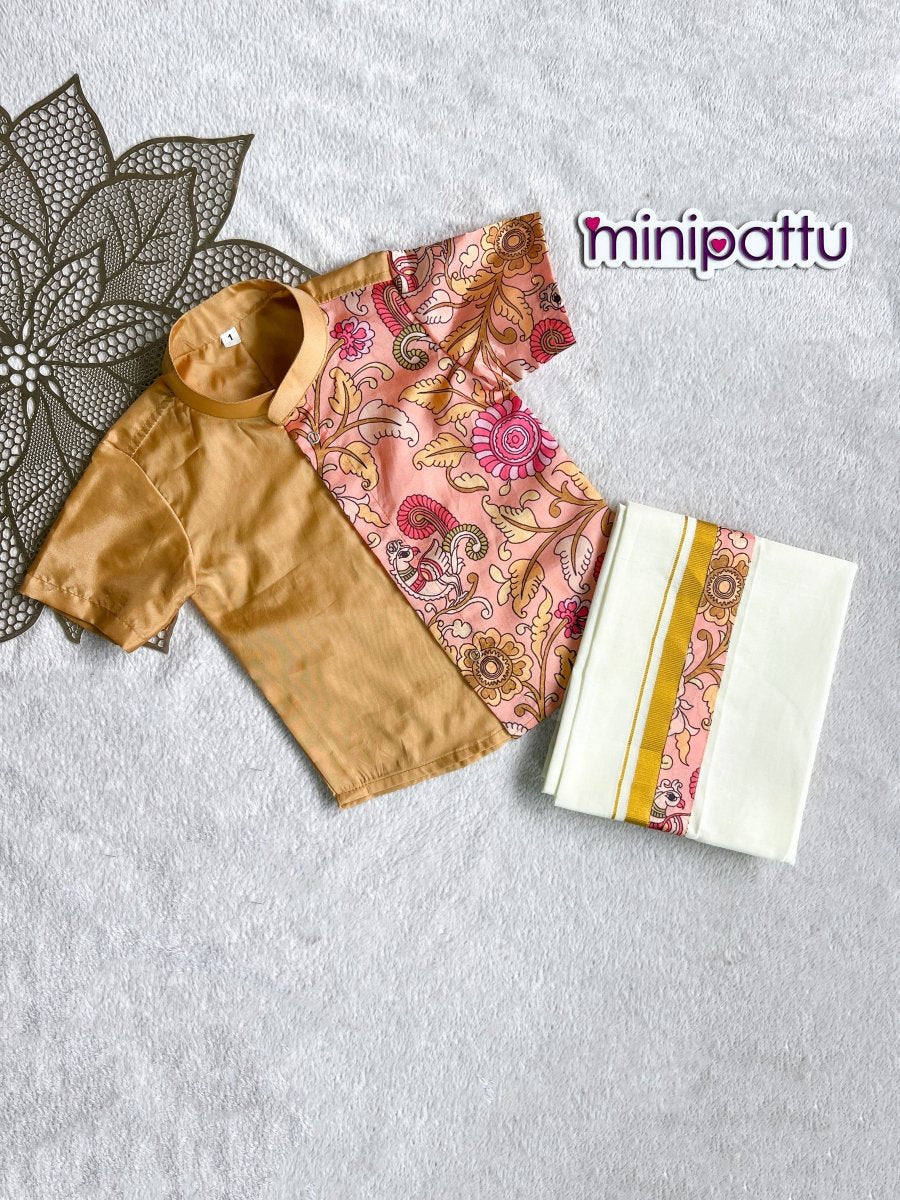 Yathra - Gold kalamkari Shirt & Dhothi Set