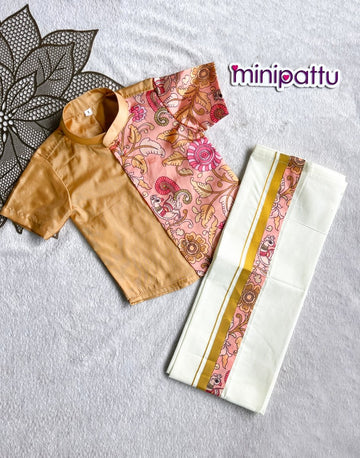 Yathra - Gold kalamkari Shirt & Dhothi Set