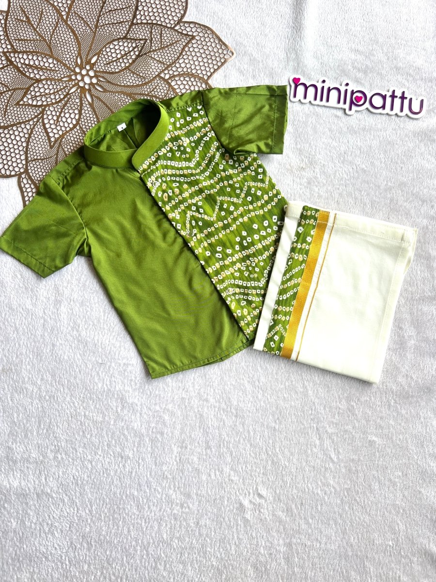 Yathra - Green  Bandhini Shirt & Dhothi Set